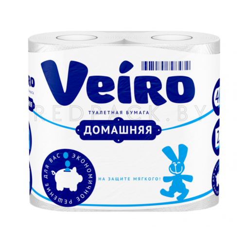 Бумага туалетная 2-слойная "Veiro Домашняя", 4рул/уп, белая