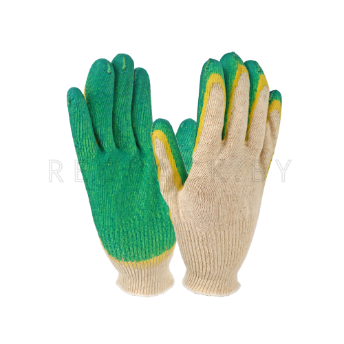Перчатки х/б с 2-ой слой латекса зеленые