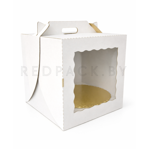 Коробка для торта с окном 240мм*240мм*240мм с подложкой D-220мм, белая