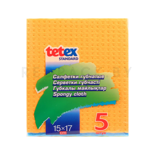 Салфетка губчатая целлюлозная "Tetex" 16,5*15,5см, 5шт/уп, ассорти
