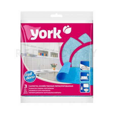 Салфетка универсальная перфорированная "YORK" 34*35см, 3шт/уп, ассорти